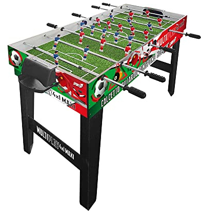 Sport1 Maxi Tricolore calcetto multigioco 4 in 1. Calcetto balilla misure 122x60x81,5cm. Bigliardino da casa multiuso: calcetto 4 vs 4, ping pong, hockey, biliardo. Completo di accessori. Idea regalo