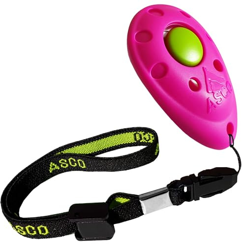 ASCO ASCO-08PA - Clicker per cani e gatti di alta qualità, con cinturino elastico, colore: Rosa