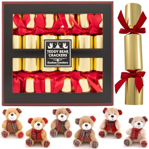 Kuckoo Crackers: 6 x 13-inch Teddy Bears with Scarfs and Patchwork Paws Christmas Crackers