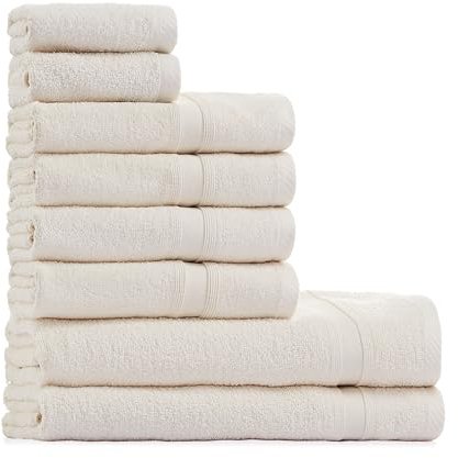 Tuiste Handtücher Set Creme |%100 Baumwolle Handtuch Set 8 Teilig | 2X Badetücher Set, 4X Handtücher, 2X Gästetücher | Weich und Saugstark | Farbe : Creme