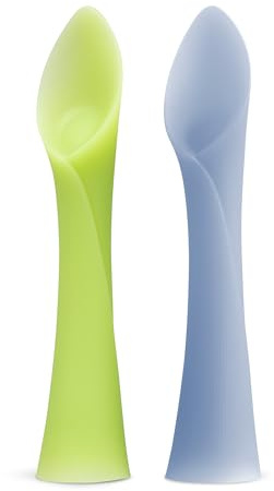 Olababy 100% Silicone Soft-Tip Training Spoon for Baby Led Weaning 2pack (Kiwi/Blueberry)