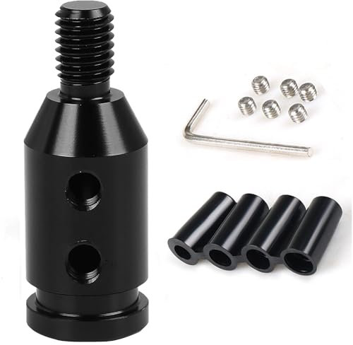 Juttzzei Car Gear Shift Knob Adapter, M10x1.5 Universal Gear Knob Adapter, Upgraded Aluminum Gear Stick Shifter Adapter with 4 Fittings 8mm 10mm 11mm 12mm for Non Threaded Shift Knob-Black