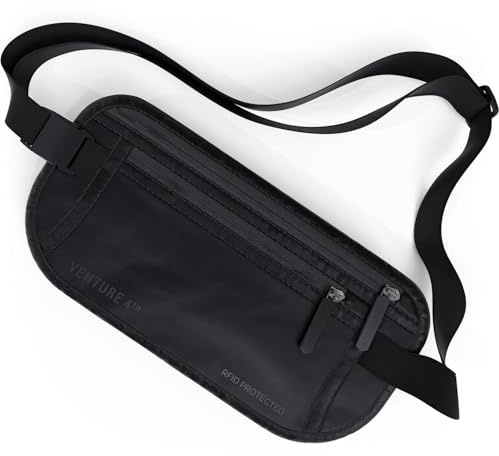 VENTURE 4TH Travel Money Belt, RFID Blocking Passport Holder - Sleek Black