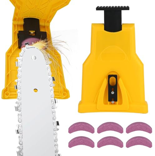 YYTECH Afilador de motosierra portátil, afilador de cadena con 6 piedras de afilar, afilador de cadena universal, afilador de cadena profesional para cualquier motosierra