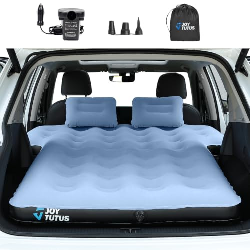 JOYTUTUS Matelas gonflable pour SUV, flocage épais 3.0, matelas gonflable anti-fuite, avec 2 oreillers et pompe électrique, lit de voiture universel pour coffre de SUV et siège arrière, gris bleu