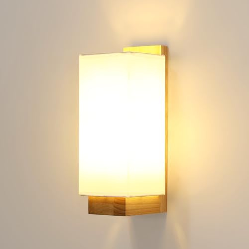 Toolight Aplique de Pared Interior Vintage, Lámpara de Pared Tela Madera E27 Retro, Luz de Pare para Dormitorio Sala de Estar Pasillo Escaleras Comedor, Rectangular(Bombilla no Incluida)