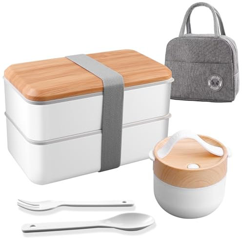 1400ml Bento Lunch Box, Boite Repas, Boite Bento Japonaise, Boite A Lunch Avec Compartiments Sac Isotherme Et 600ml Bol De Soupe, Pour Boîte À Lunch Pour Adulte Et Enfant, Pour Le Travail Et L’École