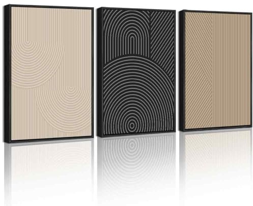 Drsoum Minimalist Boho Wall Art Framed Modern Abstract Neutral Line Wall Decor Mid Century Geometric Artwork Bedroom Living Room 11x14in Black Framed