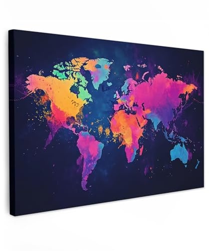 MuchoWow© Wandbilder Groß 120x80 cm XXL Schlafzimmer Home Deko Wohnung Bild Wohnzimmer Fotoleinwand Wand Bilder Leinwand Wall Decor Weltkarte - Bunt - Graffiti