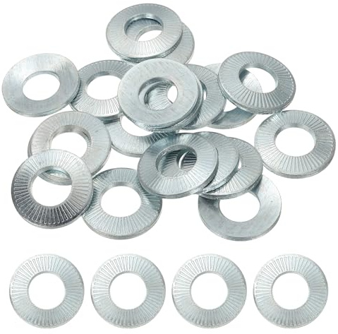 PATIKIL M14x28x1.8mm Flat Washers 20Pcs 65Mn Steel Belleville Spring Disc Washer Conical Knurled Metric Gasket for Automotive Industrial Construction (White Zinc Plating)