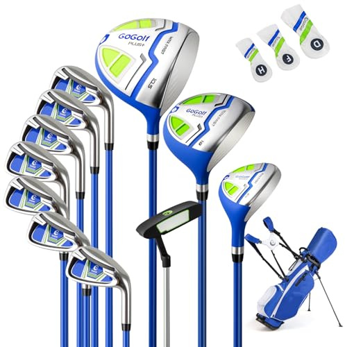 COSTWAY 12 Pieces Complete Golf Clubs Set for Men Women, Golf Club Package Set with 460CC #1 Driver, #3 Fairway and #5 Hybrid, #5#6#7#8#9#P #S Irons & Putter, Rain Hood, Right Hand (Blue)