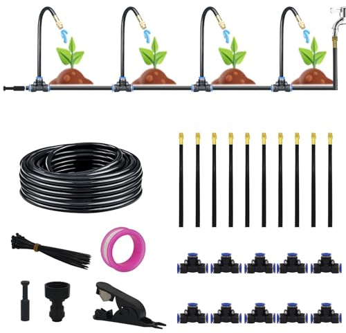 Sistema di irrigazione automatico da giardino regolabile a 360° con 10 ugelli, sistema di irrigazione a goccia per giardino, serra, prati e piante, 10 m