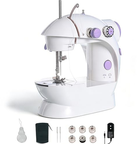 YUMILI Macchina da cucire domestica 202A, mini macchina da cucire a doppio filo a 2 velocità e pedale, EU 220 V (viola)