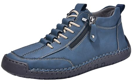 Generisch Lederschuhe Damen Herbst und Winter Handgefertigte Stitching Boots Schnür Höhe BarfußSchuhe mit Reißverschluss Rutschfest Plateauschuhe Casual Breite Füße Mokassins Bequeme Frauen Stiefel