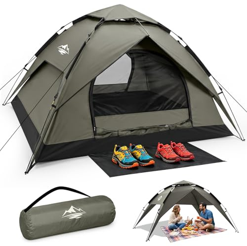 Tienda de campaña para 2-3 personas, tienda de campaña automática, tienda instantánea, tienda de campaña desplegable, 4 estaciones, resistente al agua y al viento, con lona exterior de doble capa para