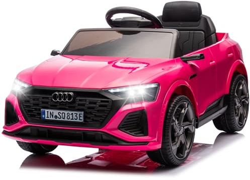 Aptliton 12V Electric Kids Ride on Car, Audi E-tron Licensed Toy Vehicle for Kids with 2.4GHz Remote Control, Seat Belt, LED Headlight, Music, Suitable for Children 3-6 Years, 3-5 km/h (Pink)