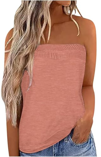 IWOLLENCE Strapless Tops for Women UK Bandeau Vest Ladies Boobtube Summer Tops Asymmetrical Front to Back Design Lightweight and Breathable