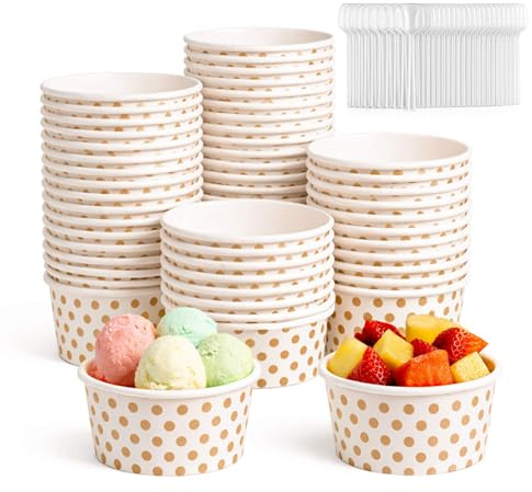 50 stycken glassbägare av kartong, 350 ml godisbar muggar, godisbar bägare försedd med 50 skedar, perfekt för fester, Gatherings, desserter och restauranger, perfekt för glasskräm, salladar, soppor