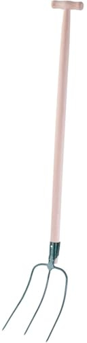 Gartengabel mit 90cm T-Griff Holzstiel 5 Zinken, 123 cm Länge, Stahl Mistgabel, Dunggabel, Heugabel