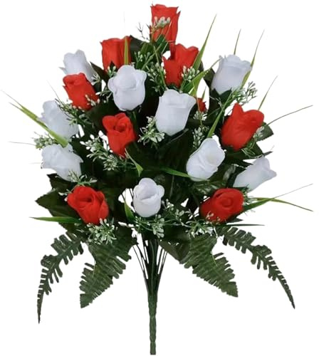Ramo de seda artificial para cementerio con lirios rojos, margaritas blancas, rosas para decoración (A, 40 x 30 cm)