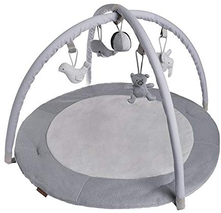 Baby's Only - Baby Spielbogen - Spielmatte mit gestrickten Stofftieren - Stimuliert die Sinne - Silbergrau/Grau/Weiß