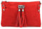 Made in Italy Damen Leder Clutch Tasche Messenger Bag Henkeltasche Wildleder Handtasche Umhängetasche Ledertasche Schultertasche Beuteltasche Fransen Cross-Over Rot