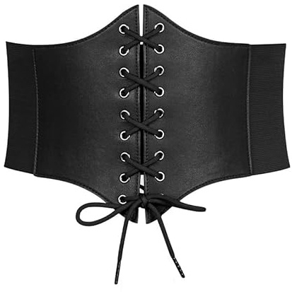 WERFORU Women's Elastic Corset Belt Retro Wide Stretchy Tied Waspie Lace up Waist Belt
