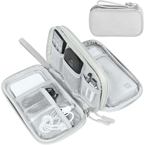 FYY Travel Cable Organiser, Electronics Accessories Bag, Waterproof Tech Storage Pouch, 2-Layer Universal Carry Case for Charger, Power Bank, USB Drive S-Grey