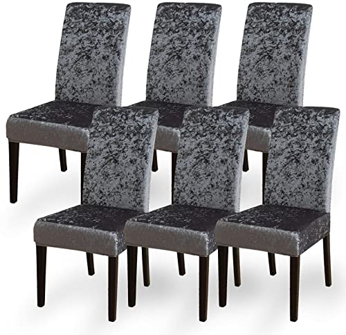 Aisprts Chair Covers, Crushed Velvet Dining Chair Slipcovers Set of 6 Removable Washable Stretch Chair Covers for Dining Chairs, Chair Protector Decoration Covers