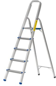 The Workplace Depot 5-Step Aluminium Step Ladder with Anti-Slip Feet & Handrail, 150kg Max Capacity, Lightweight & Easy to Store, Perfect for Kitchen, Office & Household Use (5 Tread)