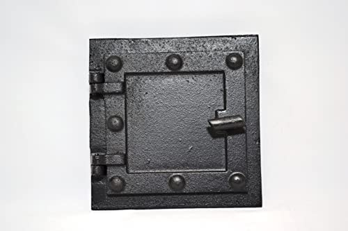 SEZAM Puerta de revisión masiva para hornos de hierro fundido, 17 x 3,5 x 17 cm, puerta de chimenea, puerta de limpieza, para horno, estufas y chimeneas - pintura negra