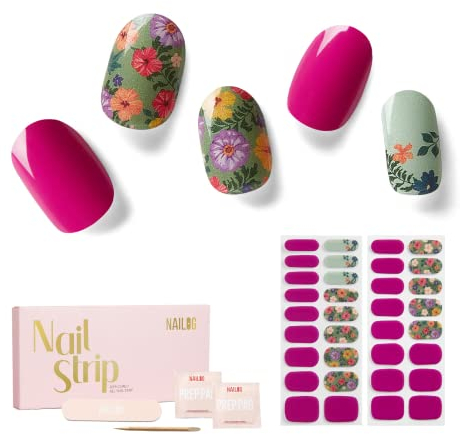 NAILOG Semi Cured Gel Nail Strips, 34 pcs Salon-Quality Gel Nail Stickers, Long Lasting Nail Wraps for Women with Soft Gel Finish, Retro Jungle