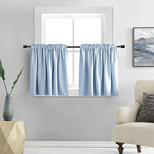 DONREN Light Blue Cerulean Small Window Curtain Panels for Kitchen - Room Darkening Curtain Tiers for Nursery with Rod Pocket(52 x 30 Inch,1 Pair Sky Blue)