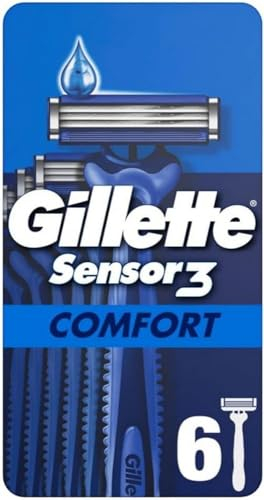 Gillette Sensor3 Comfort, Rasoi usa e getta da uomo, rasoi da uomo, con nastro lubrificante, confezione da 6