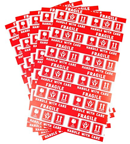 PACK4YA Lot de 120 autocollants fragiles - 50 x 90 mm - Adhésif puissant - Étiquettes d'avertissement - Étiquettes d'envoi - Manipuler avec soin - Article fragile
