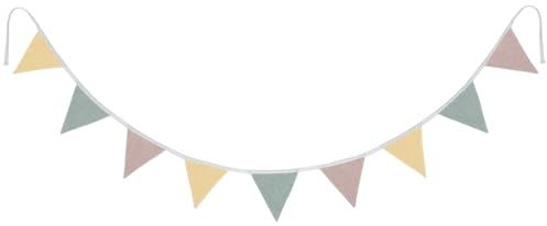 Kindsgut Wiederverwendbare Wimpelkette aus Stoff Konfetti, Girlande für die Geburtstagsparty, Dekoration für den Kindergeburtstag, beidseitig verwenbare Stoffgirlande im schönen Design