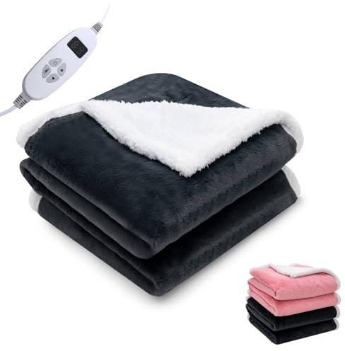 CASART Electric Throw Blanket, Heated Overblanket with 10 Heating Levels, 9H Timer, Auto Off & Overheat Protection, Washable Double-Side Throw for Sofa Bed Office (Grey + White, 160 x 130cm)