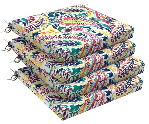 DYTXIII Set of 4 Outdoor Chair Cushions, Water Resistant 18.5x16x2 Square Seat Cushion for Patio Dining Chairs, High-Density Replacement Pads for Indoor Outdoor Furniture - Vigour Paisley