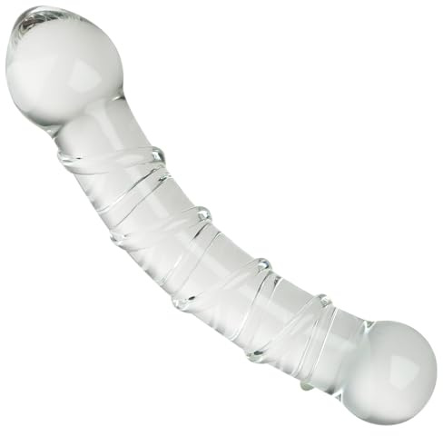 Glass Double Ended G-Spot Dildo Penis Crystal Pleasure Wand with Raised Swirl Texture Mushroom Tip Adult Sex Toy for Women Couple Masturbation