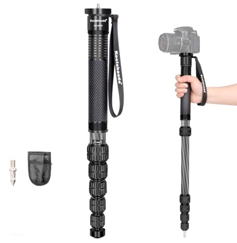 Koolehaoda Einbeinstativ für Kamera, 44–174cm Kohlefaser Einbeinstativ 32 mm Rohr, 6 Abschnitte Tragbar Kompakt Unipod Stock Wanderstöcke Reise Monopod für Outdoor-Fotografie (KQ-326C)
