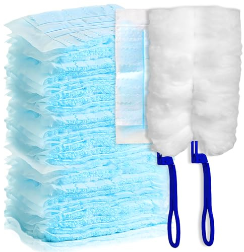 50 Stück Staubmagnet Staubwedel Nachfüllpack für Swiffer, Mikrofaser Staubwischer mit 2 Handgriff von Staub Schmutz Auto