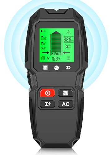 Mulcort Leitungssucher Ortungsgerät, Elektronischer 5-in-1-Bolzendetektor, mit HD-LCD-Display zur Erkennung von Holz- und Metalldrähten mit Warnfunktion