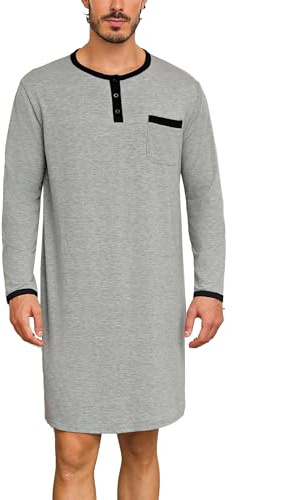 Uniexcosm Pijama Larga Hombre Algodón Camisetas de Pijama Hombre Manga Larga Camisa de Dormir Ropa de Dormir Pijama Casual Suave Cómodo Gris XL