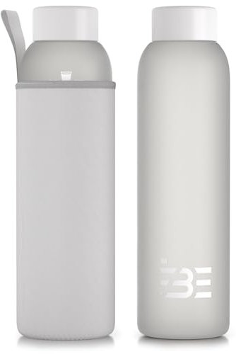 Be-Active Bouteille d'eau en verre dépoli de qualité supérieure avec temps de boisson – Verre borosilicate – Bouteilles motivantes – Sans BPA – 1 litre