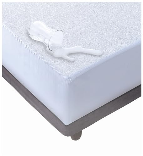 Defend, Matratzenschoner für französisches Bett, wasserdicht, atmungsaktiv, milbendicht und hypoallergen, 130 x 200 cm + Winkel 30 cm, Matratzenschutz, weiß, französisches Bett, Oeko-Tex Zertifiziert