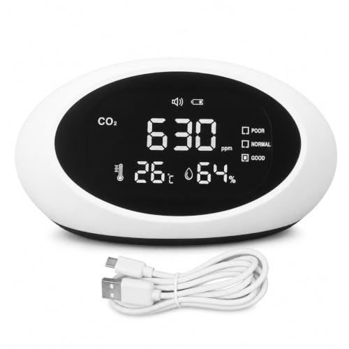 Bärbar Kolmonoxiddetektor, Uppladdningsbar Co2-detektor LCD-skärm CO2-monitor Hög Noggrannhet Koldioxidmonitor Luftkvalitetsmätare med Termometer Hygrometer
