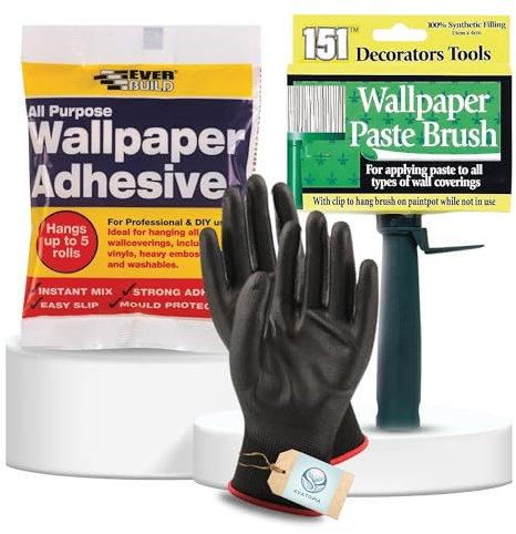 Everbuild All Purpose Adhesive with 151 Paste Brush & Plastic Gloves – Complete Kit for Hanging Bedroom Wallpaper, Paste-the-Wall Styles, and Thick Lining Paper.