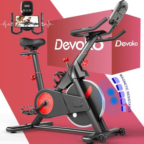 Devoko Heimtrainer Fahrrad Profi Leises Hometrainer Fahrrad mit magnetischem Widerstand Indoor mit LCD-Monitor Idoor Bike mit weichem Sitzbezug 150kg,Rot
