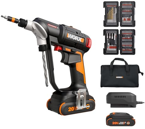 WORX WX177L.2 Cordless Drill Driver, 20V 445 in·lb Brushless Power Drill Driver, Powerful Drilling and Driving, 2-in-1 Design, 85 Bits, Battery and Charger Included, PowerShare