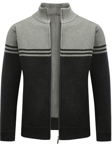 Allthemen Chaqueta Cárdigan de Punto Grueso con Cremallera para Hombre Chaqueta de Ocio de Invierno para Exteriores Gris XXL